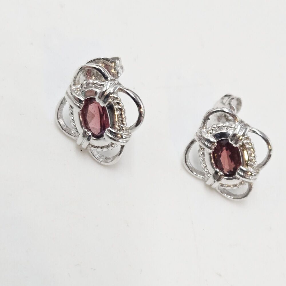 Sparkling Infinity Earrings with Red Garnet Sterling Silver Studs Quatrefoil